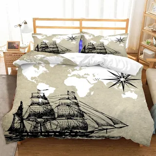 Duosm 3D Bettwäsche 135x200 Maritim Segelboot Weiche Atmungsaktiv Mikrofaser Bettzeug Set Meeresabenteuer Bettwäsche-Sets, Bettbezug und 2 Kissenbezug 80x80 cm