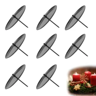 Adventskranz Kerzenhalter 8er, Adventskerzenhalter aus Metall Kerzenleuchter, Durchmesser 6cm Kerzenständer Schwarz, Adventskranz Kerzenteller Mit Dorn für Weihnachten