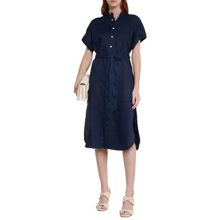 Polo Ralph Lauren Sommerkleid Leinen Kleid mit Gürtel : Seitenschlitze am Saum, Box-Falte an der Rückseite blau M/L