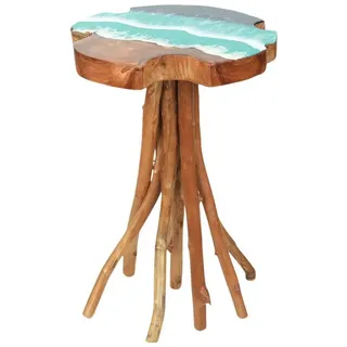 Licht-Erlebnisse Beistelltisch BALI, Baumscheibe massiv B: 40cm H: 60cm Holz Epoxidharz Meer Design Unikat blau|bunt