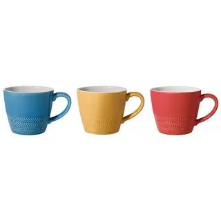 Bloomingville Tassen mit Henkel Hedda Retro Kaffeetasse Teetasse Vintage dickwandige Ø 9,5 x H 8,5 cm, blau rot gelb, Keramik, 3er Set