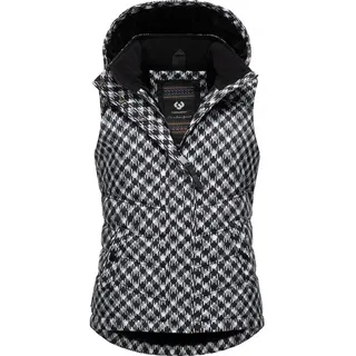 Ragwear Steppweste Hesty Print Weste mit abnehmbarer Kapuze und Hahnentritt Muster schwarz XXL (44)