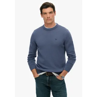 Strickpullover SUPERDRY "PREPPY COTTON JUMPER", Herren, Gr. M, blau (soft navy), Strick, Obermaterial: 100% Baumwolle, unifarben, regular fit normal, Rundhals, Bündchen, Pullover Strickpullover, Baumwolle, regular fit