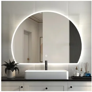 duschspa Badspiegel LED Badspiegel Halbrund Spiegel Touch/Wandschalter, Warm/Neutral/Kaltweiß, dimmbar, Memory, Beschlagfrei 100 cm x 80 cm