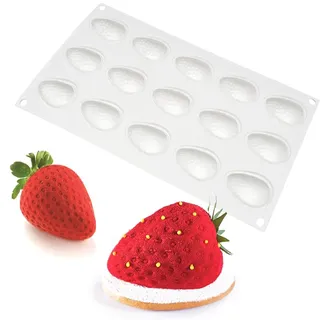 QIUMING Erdbeer Silikonform 3D-Silikonform für Kuchen 3D-Silikon-Backformen-Kuchen Dessert Mousse Backformen Antihaft-Backform Für Das BackenSeife Backform Gelee Pudding (Erdbeere)