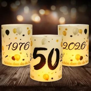 12 Windlicht Tischdeko 50 Geburtstag, Seutgjie 50. Geburtstag Hochzeit Jubiläum Deko Mann Frau 1976-2026 Schwarz Gold für Teelichter oder Kerzen