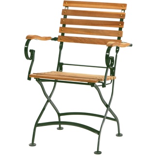 Ploß Verona klappstuhl, natur/grün, FSC Teak/Eisen, mit Armlehnen