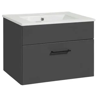 welltime Waschtisch Trento Light mit Keramik-Auflagebecken, 1 feste Blende und 1 Auszug, Breite: 61cm, Anthrazit Matt grau 61 cm x 41 cm x 47 cm