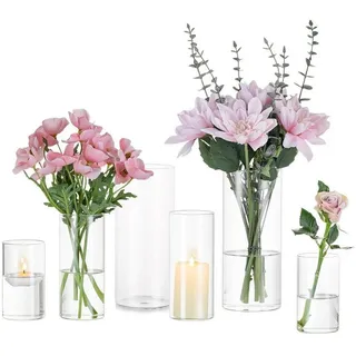 LuxusKollektion Tischvase Deko Vasen Set Modern Glasvase Zylinder Blumenvase 2-tlg. 10/15/20cm beige