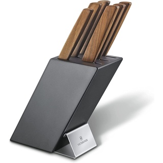 Victorinox Swiss Modern Profi Messerblock mit Inhalt, 6-teilig, Inkl. 6 Kochmesser mit Holzgriff, schwarz