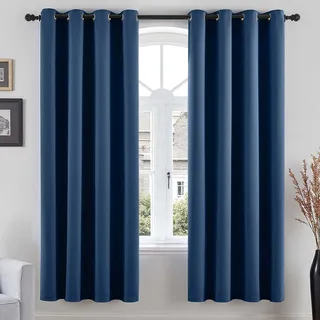 Vangao Gardinen mit Ösen Blickdicht Modern H200xB140 cm 2er Set, Dunkelblau | Vorhang Blickdicht Wohnzimmer Schlafzimmer Kinderzimmer Fenster, Thermovorhang 200 cm lang, Gardinen Verdunkelnd Modern
