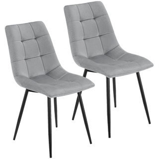 Juskys Esszimmerstühle Blanca 2er Set - Samt Stühle gepolstert - Stuhl Esszimmer & Küche Hellgrau