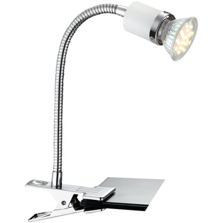LED Klemmlampe LED Schwanenhals Tischlampe Klemmleuchte weiß mit Netzstecker Klemmleuchte Schreibtisch, Flexo-Spot, Chrom, 1x GU10 3W 250lm warmweiß, Bett Küche