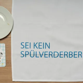 17;30 HOME Geschirrtuch, Humorvolles Design, 100% Baumwolle, SEI KEIN SPÜHLVERDERBER Spruch, umweltfreundlich, weiß blau, 50x70 cm