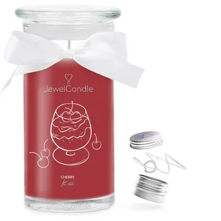 JuwelKerze Cherry Kiss Armband Silber - Schmuckkerze 80 Std - große Duftkerze im Glas mit fruchtigem Duft - Kerze mit Schmuck - Geschenke für Frauen