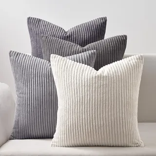 Bebusingoto 45 X 45 Cm Großer, Grau-beige Gestreifter Cord-kissenbezug, Superweicher Bezug Für Sofa, Wohnzimmer, Stuhl, Bett, Sessel, 4er-set, Vintage Art Deco
