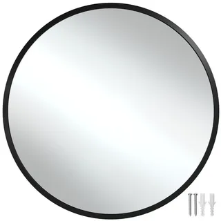 Tectake Runder Wandspiegel 80 x 80 cm Schwarz