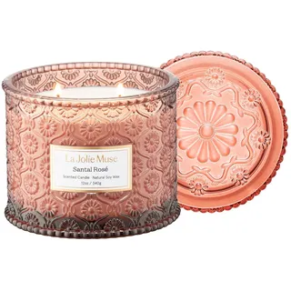 LA JOLIE MUSE Sandelholz-Rosé-Kerze, Aroma-Kerzen für zuhause, große 2-Docht-Soja-Kerze, Duftkerze Geschenk, sauber brennende Kerzen, ca. 340 g (12oz)