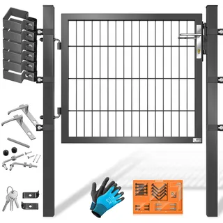 Kesser KESSER® Gartentor Premium Gartentür aus Metall verzinktem Stahl, Gartentür für Stabmattenzau Zauntor, Hoftor, inkl. Pfosten mit Schloss Türklinke und Schlüssel