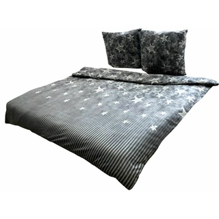 Bettwäsche »3 tlg Winter Thermo Bettwäsche Microfaser Bettbezug Garnitur Thermofleece Flausch 200x200 cm kuschelig warm Fleece Sterne GALAXY GRAU«, Leonado Vicenti, Fleece, 3 teilig, flauschig grau