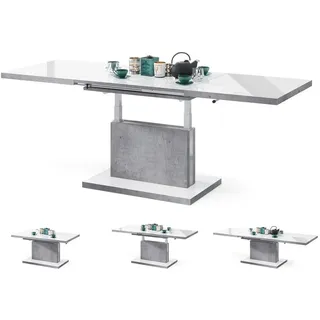 designimpex Couchtisch, Weiß Hochglanz, Hellgrau, Holzwerkstoff, 120x56x70 cm, Wohnzimmer, Wohnzimmertische, Couchtische
