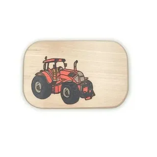 Frühstücksbrett Roter Trecker – Personalisiertes Ahornholz-Brettchen für kleine Traktor-Fans