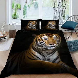 ALABOW 3D Tiger Bettwäsche Set 135x200 cm 2teilig mit Reißverschluss Weiche und Angenehme Schlafkomfort Microfaser Bettbezug Tier Tiger Kinderbettwäsche mit Kissenbezug 80x80 cm