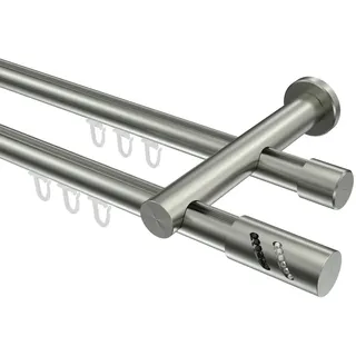 GARDINENSTANGE INNENLAUF Platon Zoena 360 cm (geteilt in 2 x 180 cm), 2-läufig, 20 mm Ø Edelstahl-Optik