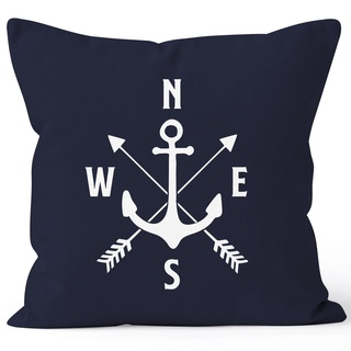 MoonWorks Maritimer Kissen-Bezug Anker Kompass Arrows Kissen-Hülle Deko-Kissen Baumwolle Navy Unisize