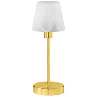 TRIO Leuchten LED Nachttischlampe, Dimmfunktion, LED wechselbar, Warmweiß, Klassiker Retro Lampen-schirm Glas mit Touch-dimmer gold-en, Höhe 32cm goldfarben