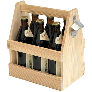 DanDiBo Ambiente DanDiBo Flaschenträger 6 Flaschen Holz Bierträger mit Flaschenöffner 93945 Männerhandtasche