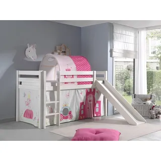 Spielbett Hochbett Kinderbett 90x200 Rutsche Vorhang Prinzessin Weiß Rosa Tunnel