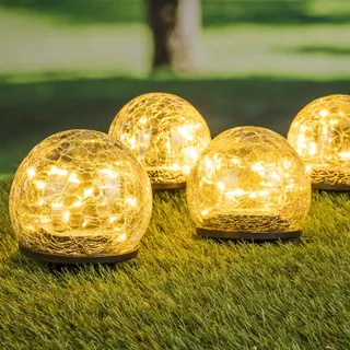Spetebo LED Solar Kugel Leuchten - 4er Set - Garten Deko Kugellelleuchten aus Crackle Glas