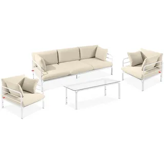 Konsimo® Gartenmöbelset, Weiß, Creme, Metall, Textil, 4, 5-Sitzer, Füllung: Schaumstoff, rechteckig, Gartenmöbel, Gartenmöbel-Sets