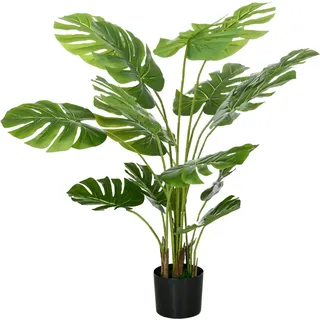 HOMCOM Künstliche Monstera 120cm Kunstpflanze mit Übertopf und PE-Moos, täuschend echt für Wohnzimmer und Dekoration in Grün   Aosom.de