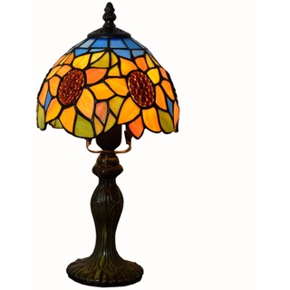 TPWEWRX 8in Sunflower Tiffany-Stil Tischlampe E27 Retro Art Deco Schlafzimmer Nachttischlampe Buntglas Lampenschirm Wohnzimmer Restaurant Antike Dekoration Tischleuchte