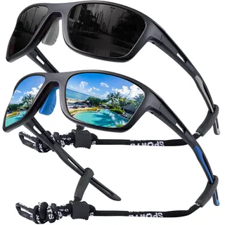 OKH 2 Stück Polarisierte Fahrrad Radsportbrillen Sport-Sonnenbrille für Herren Damen UV400 Schutz laufen Fischerei Wanderung Fahren Radfahren