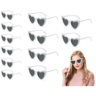 Hitopin Herz Sonnenbrille, 12 Stück Vintage Herzform Brille, Hippie Brille, Herz Sonnenbrille für Damen, Frauen Weiß Partybrille, für Partys, Weihnachten, Hochzeit, Andere Einstellungen (Weiß)