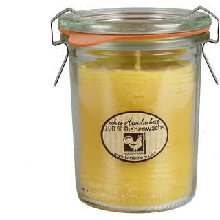 Kerzenfarm Hahn Bienenwachskerze im Original Weckglas, 160 ml, Kerze aus reinem Bienenwachs, Naturprodukt, echte Handarbeit, 84 mm x Ø 70 mm