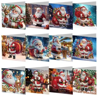 Generish Weihnachtskarten Set,Diamond Painting Weihnachtskarten,12er Set Grußkarten Weihnachten, Klappkarten Frohe Weihnachten mit Umschlägen,Merry Christmas Geschenk Weihnachtsgrüße Dankeschön Karte