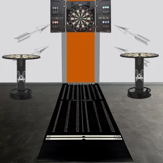 CARPETIA Innovative Schwarze Dartmatte mit weiß grauen Abwurflinien für ultimativen Schutz und Präzision 80x285 cm