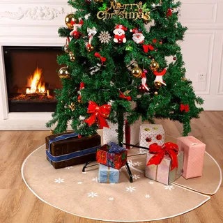 Tatuo Weihnachtsbaum Rock Weiße Schneeflocke Gedruckt Sackleinen, 120 cm | Weihnachtsbaumdecke, Basisabdeckung für Weihnachtsbaum, Weihnachtsfeiertag-Dekorationen, Sackleinen mit Schneeflockenaufdruck