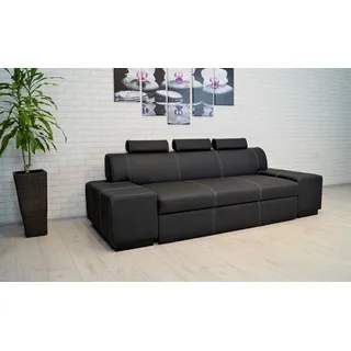 Schwarzes Echtleder Sofa Couch mit Kopfstützen Schlaffunktion Leder Rindsleder