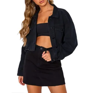 Jean Jacket - Schwarze Jeansjacke in Übergröße für Damen, M - M