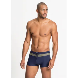 bonprix Badehose BONPRIX, Herren, Gr. 64 (3XL), N-Gr, blau (dunkelblau), Obermaterial: 80% Polyamid, 20% Elasthan. Futter: 100% Polyester, Badehosen Badehose, mit Bindeband am Bund, bequeme Passform, mit Kontraststreifen