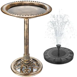 AISITIN Vogeltränke mit 2,5W Solar Springbrunnen, Futterplatz, Bronzefarben