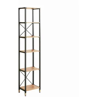 Livetastic Leiterregal, Natur, Schwarz, Metall, Holzwerkstoff, 6 Fächer, 45x210x30 cm, erweiterbar, Beimöbel erhältlich, Wohnzimmer, Regale, Wandregale