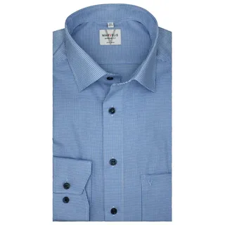 MARVELIS Businesshemd Blau Weiß kariert, Modern Fit, Bügelfrei, 100% Baumwolle, New Kent Regular Langarm 42