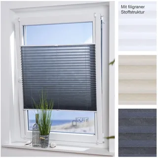 ourdeco® Plissee Easy / 75 x 130 cm (Breite x Höhe) grau/lichtdurchlässig, Blickdicht