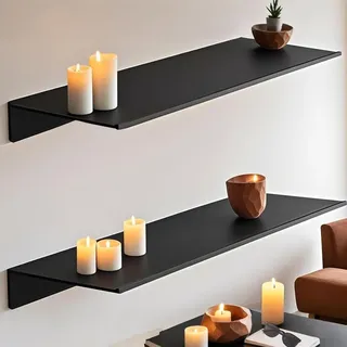 TRANKIELO® - Set bestehend aus 2 schwebenden Wandregalen - 40 cm breites, schwarzes Metallregal - Perfekt für Wohnzimmer, Badezimmer und Küche